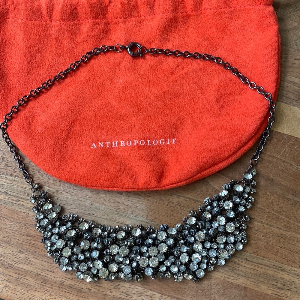 Anthropologie Rhinestone Crystal Cluster Necklace